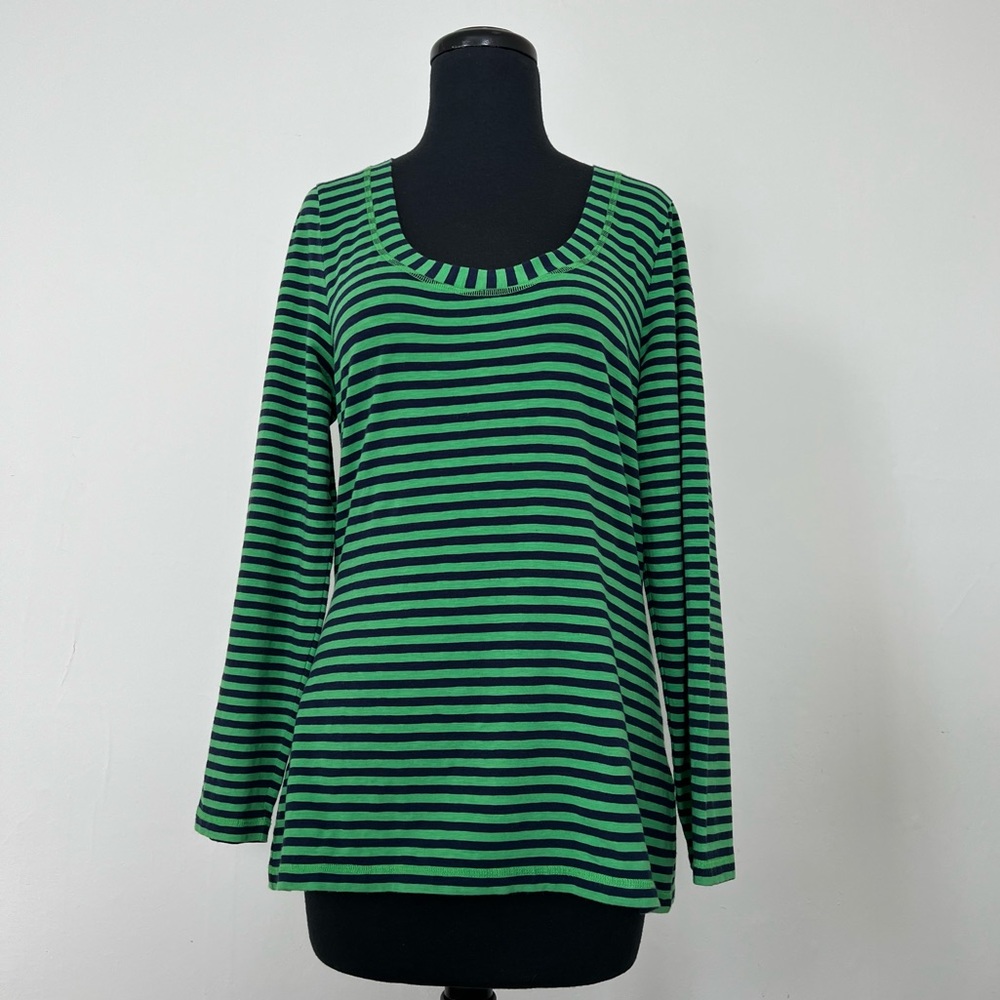 Boden The Hamptons Long Sleeve Scoop Neck Top, Green and Navy, 10